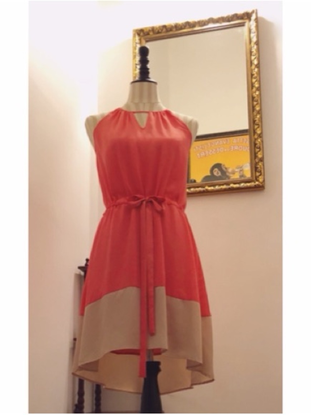 Bar III Coral Halter High-Low Dress with Cream Hem